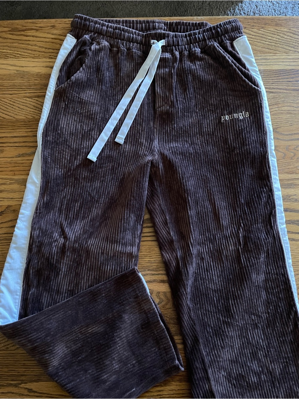 YoungLA Brown Corduroy Drawstring Pants with White Ties